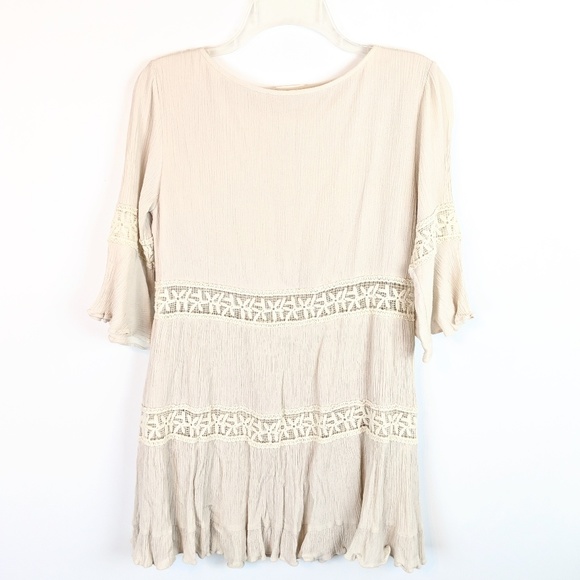 TEA N CUP Cream Boho Crochet Inset Tunic Dress - Picture 5 of 7